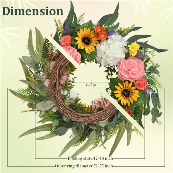 Spring Wreaths for Front Door, 22'' Spring Wreath, Summer Wreaths - Picture 5 of 7